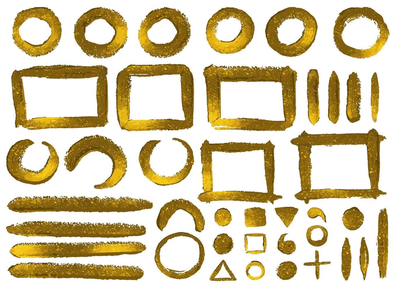 conjunto de quadros e elementos de tinta glitter dourados desenhados à mão vetor