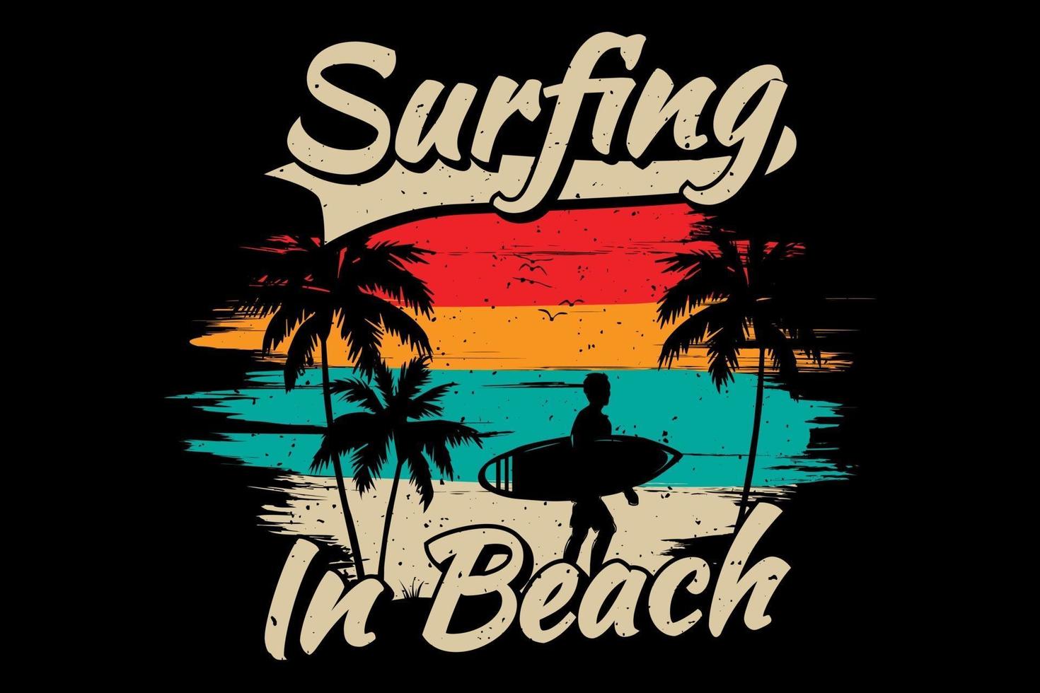 t-shirt surf praia palm cor vintage retro ilustração plana vetor