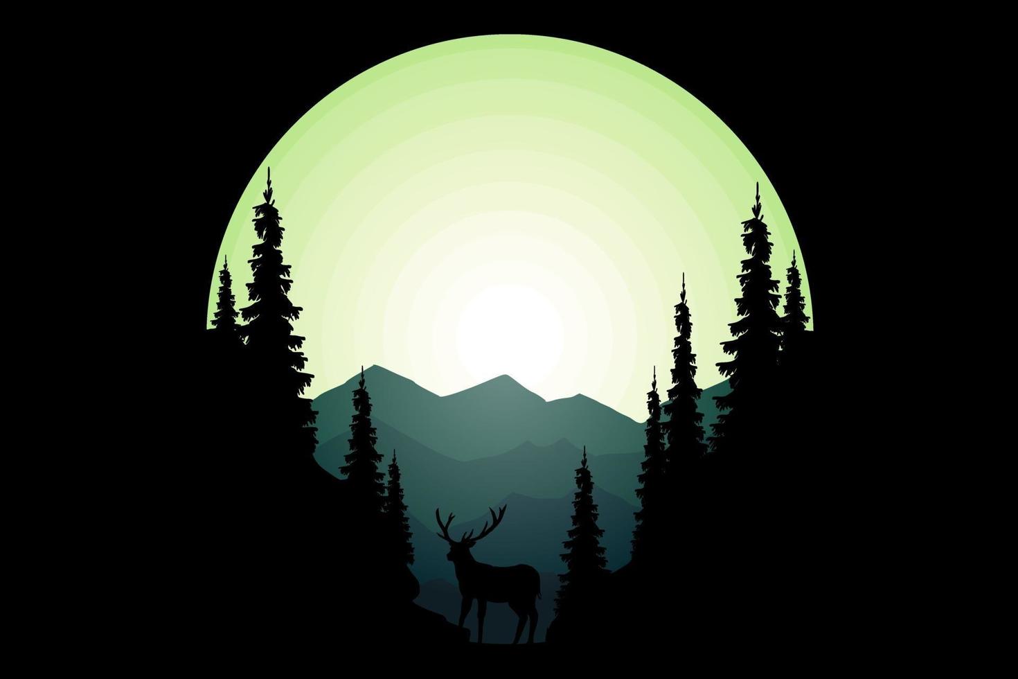 t-shirt natureza selvagem pinho montanha cervo vetor