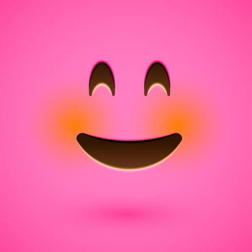 Rosto sorridente emoticon realista rosa, ilustração vetorial vetor