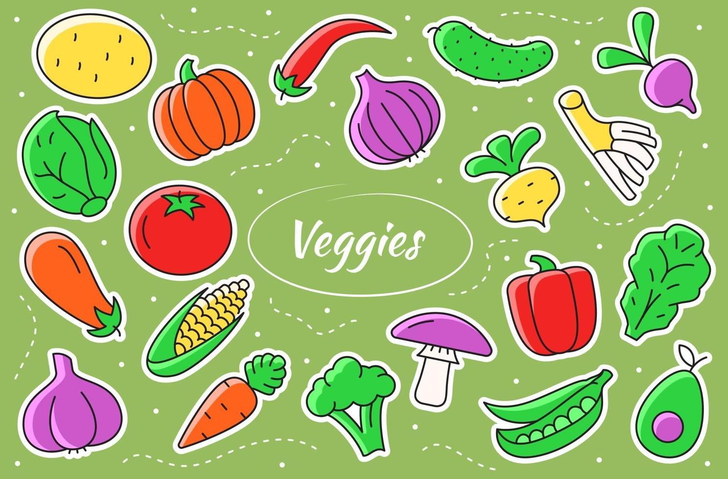 vegetais de desenho animado definido para livro de - Stockphoto