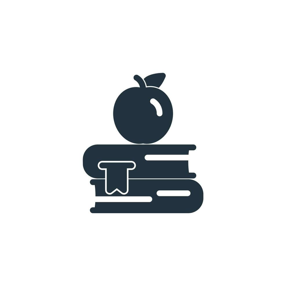 livro e maçã ícone dentro na moda plano estilo isolado em branco fundo. Educação e escola conceito ícone ilustração para rede e Móvel Projeto. vetor