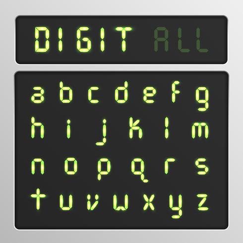 Conjunto de caracteres digitais de um tipo de letra em uma tela, ilustração vetorial vetor