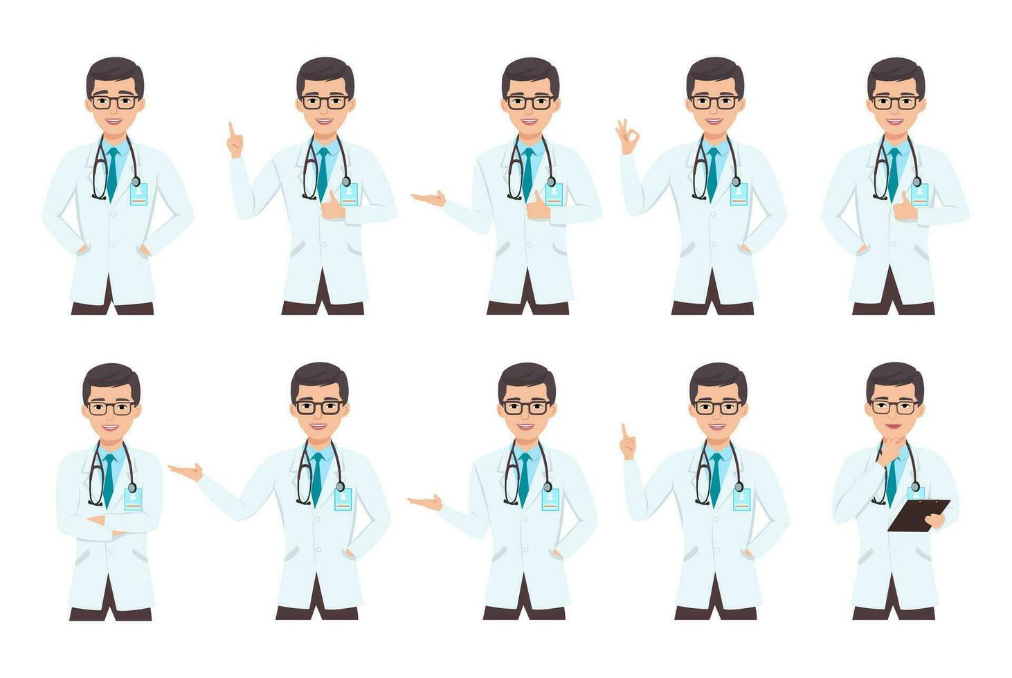 médicos com estetoscópio conjunto dentro diferente poses. vetor ilustração