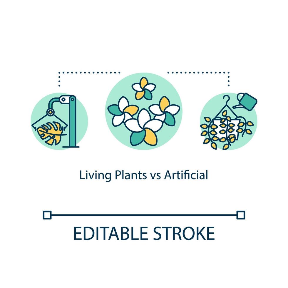 plantas vivas vs ícone de conceito artificial vetor