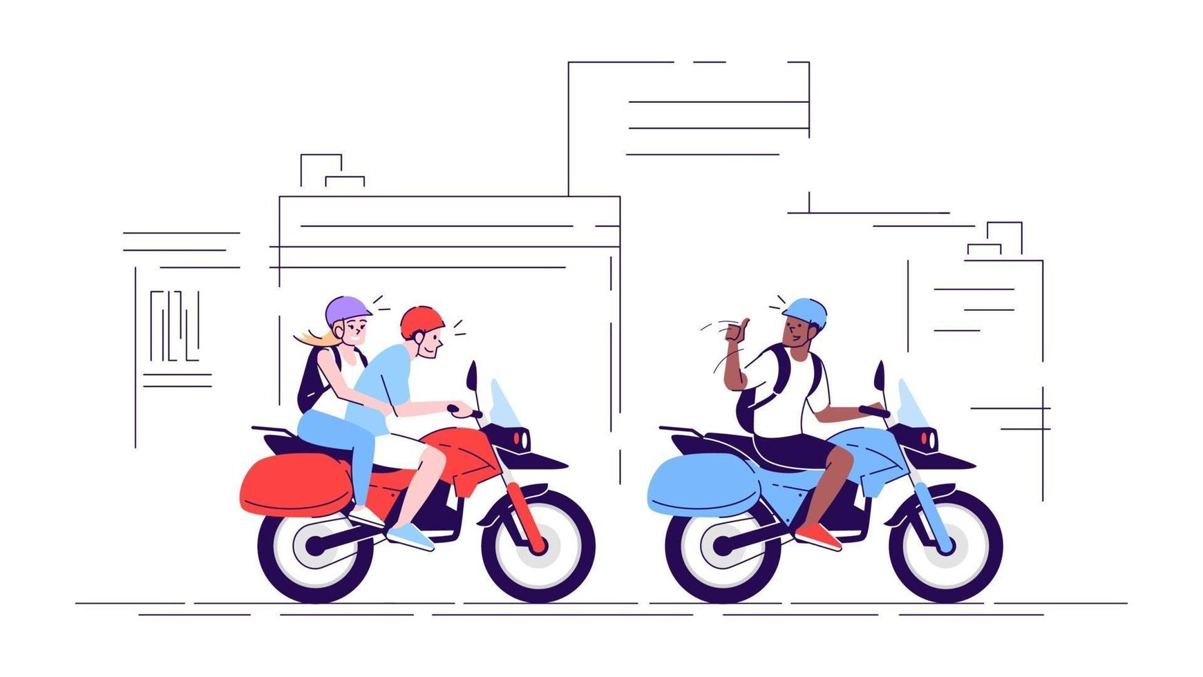 ilustração de doodle plano de pessoas em motocicletas vetor