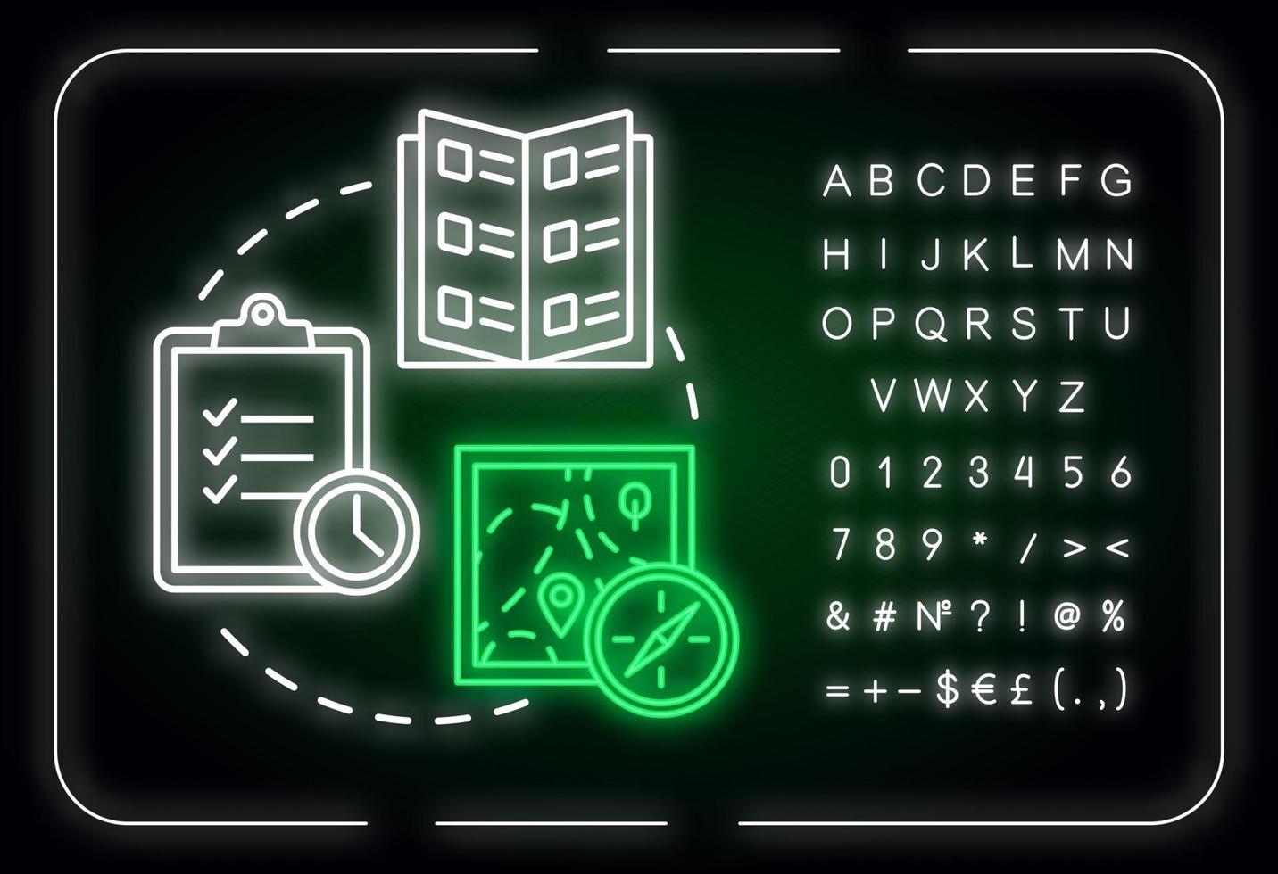 fazer plano de viagem ícone do conceito de luz de néon vetor