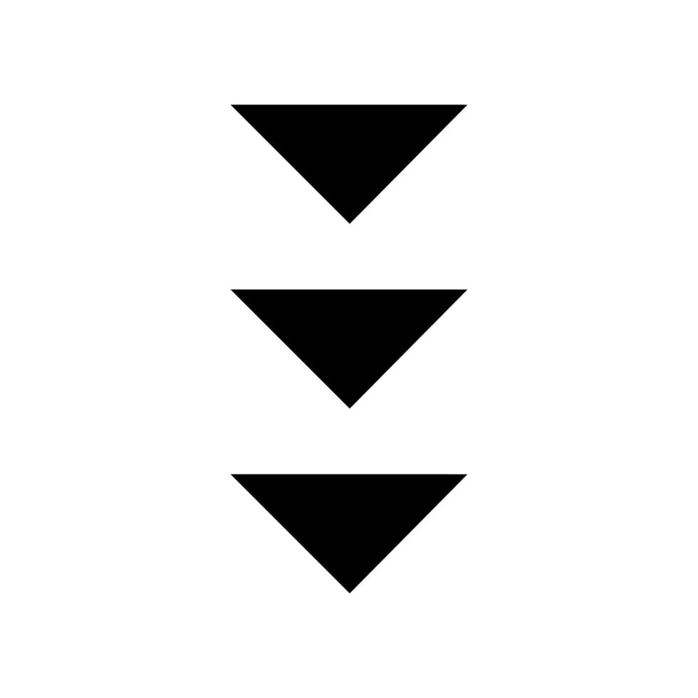 ícone de glifo preto de três setas para baixo vetor