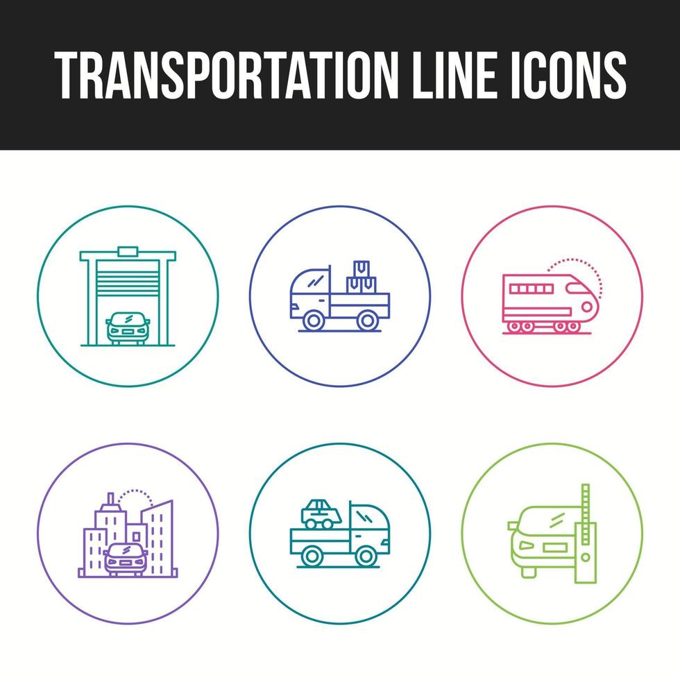 conjunto de ícones de ícone de linha de transporte exclusivo vetor