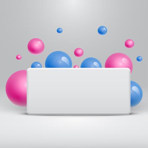 Modelo branco em branco com bolas coloridas flutuando para publicidade, ilustração vetorial vetor