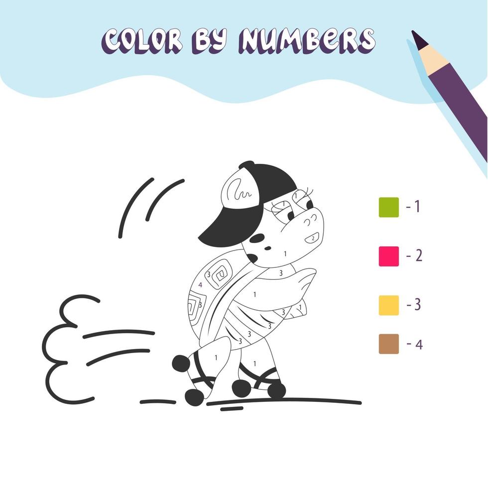página para colorir com personagem bonito da tartaruga. colorir por números vetor