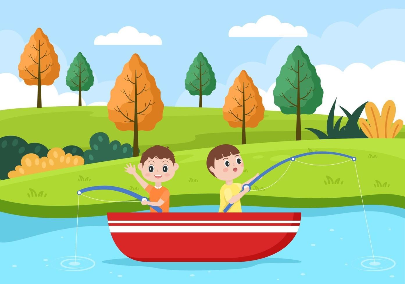 ilustração vetorial crianças pescando peixes vetor