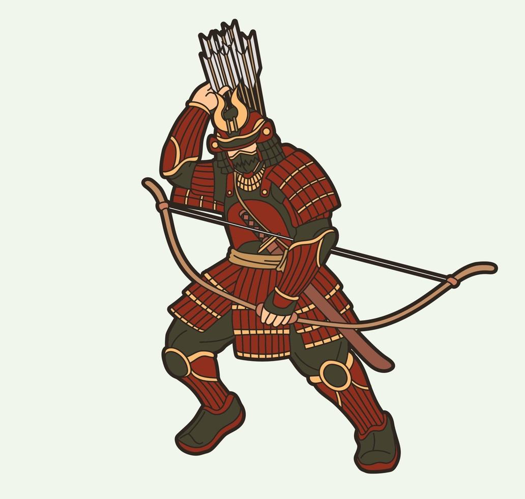 guerreiro samurai com ação de arco vetor