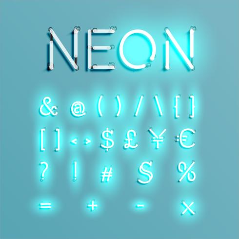 Conjunto de fontes de caracteres de néon realista, ilustração vetorial vetor