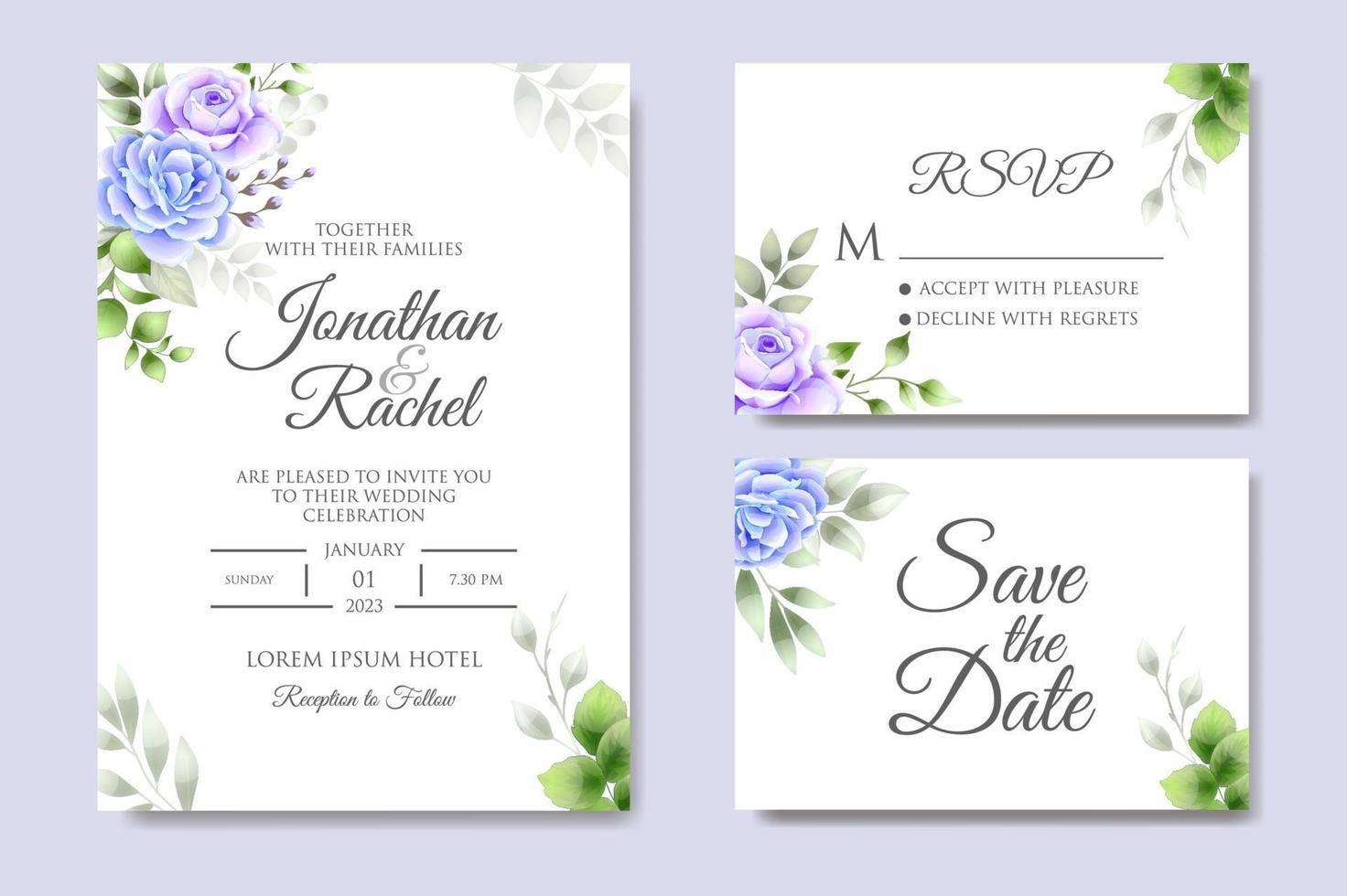 design de cartão de convite floral romântico vetor