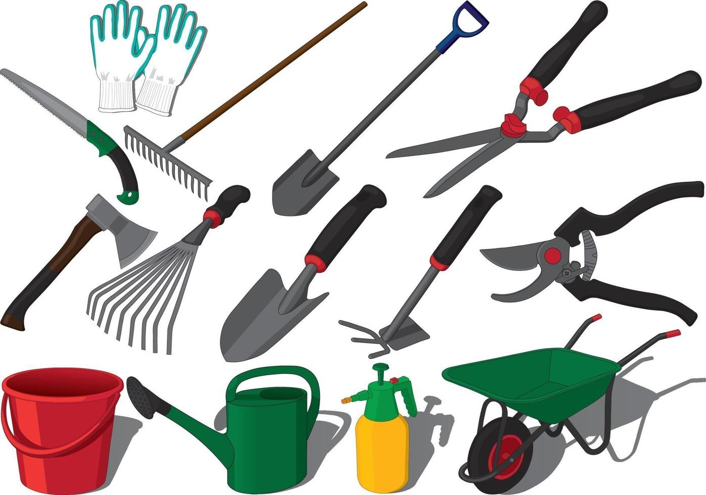 conjunto de ilustração vetorial de ferramentas de trabalho de jardim vetor
