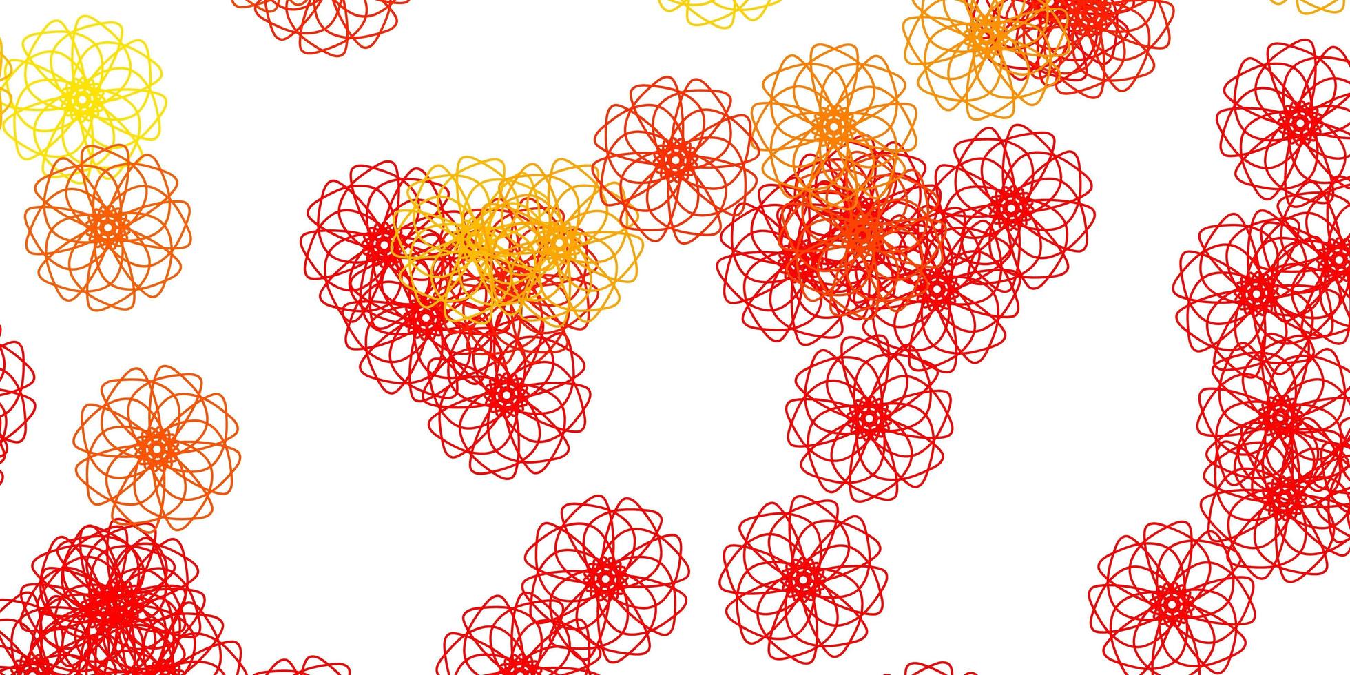 modelo de doodle de vetor vermelho e amarelo claro com flores.