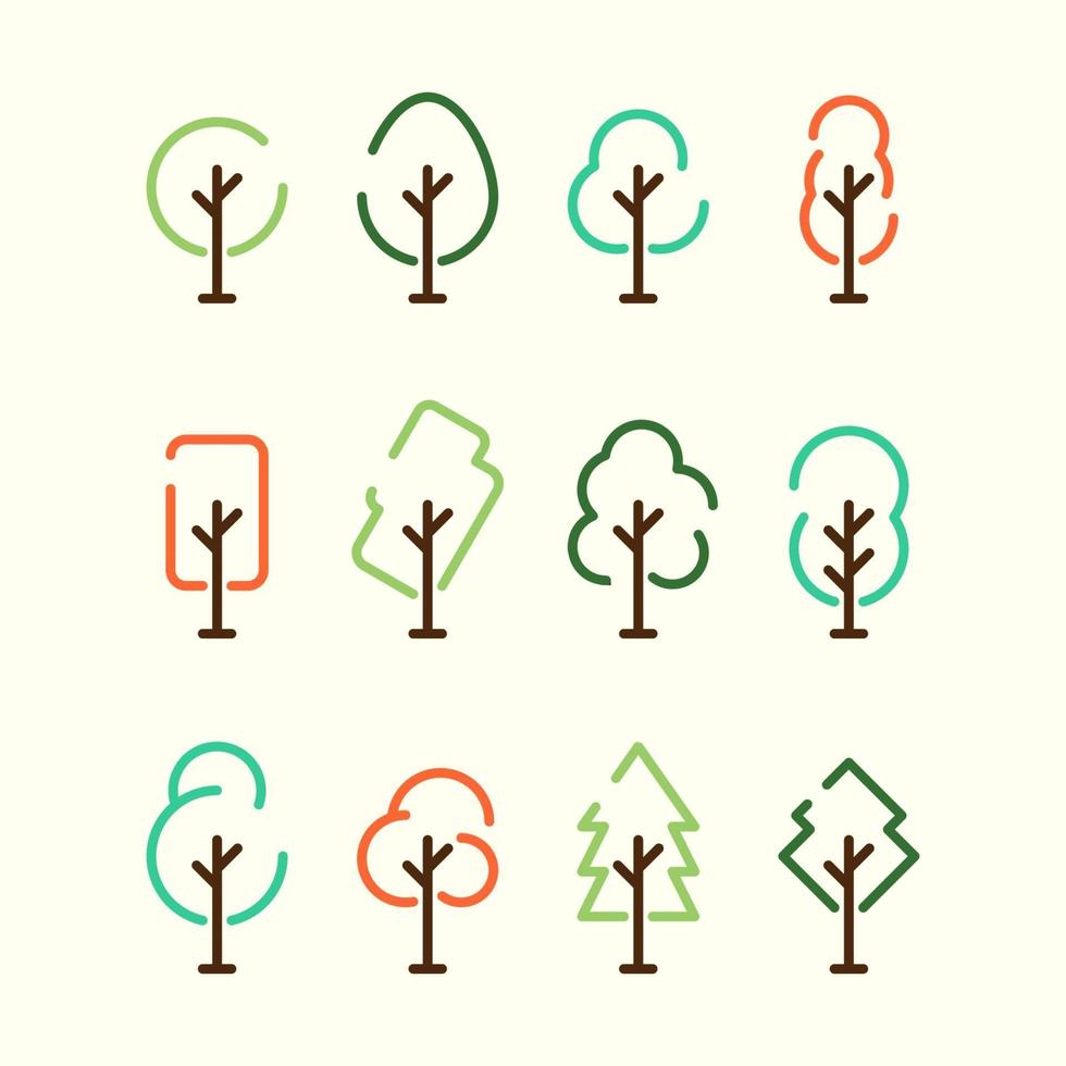 modelo de conjunto de ícones de árvore simples vetor