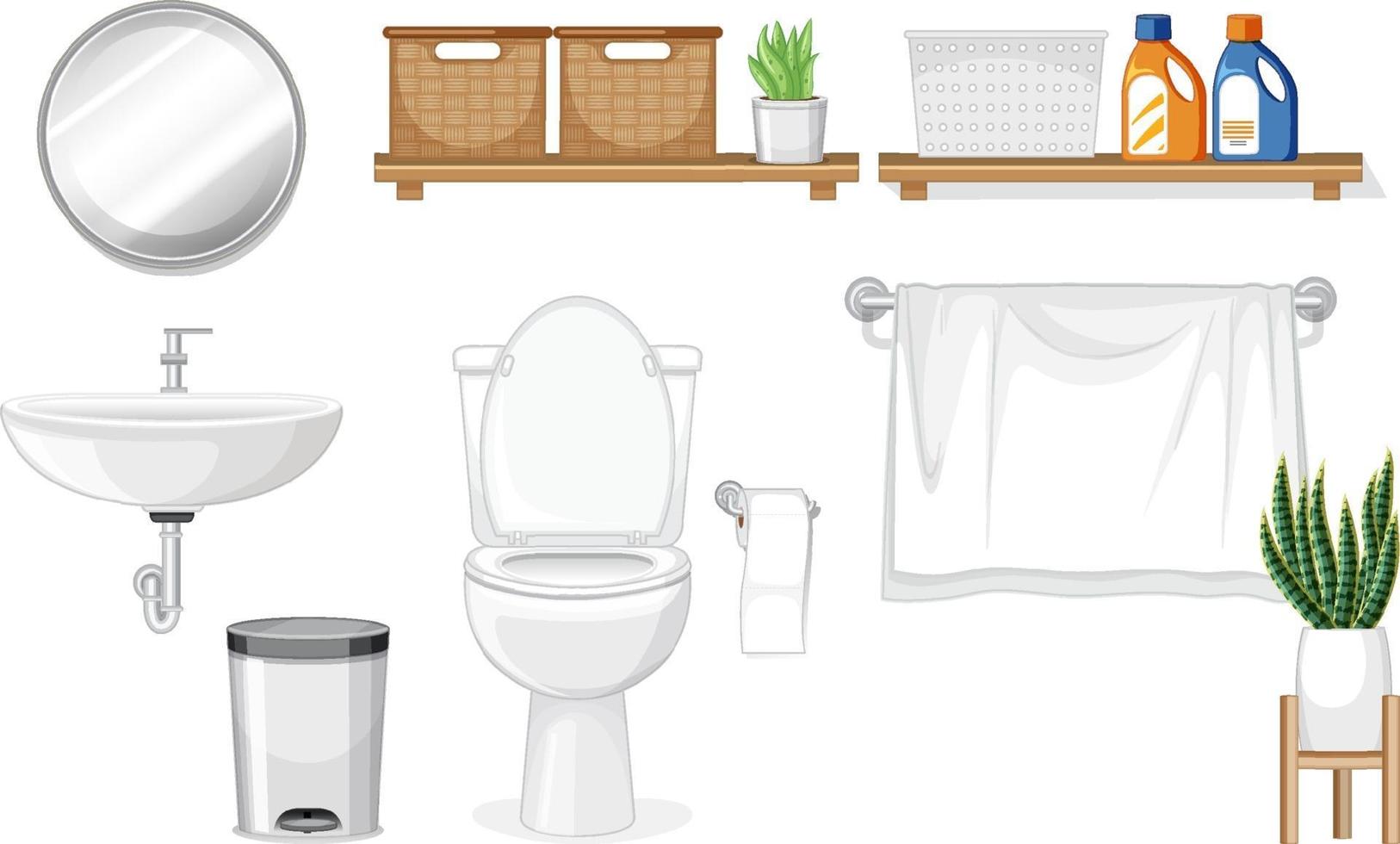 Conjunto de móveis de banheiro para design de interiores em fundo branco vetor
