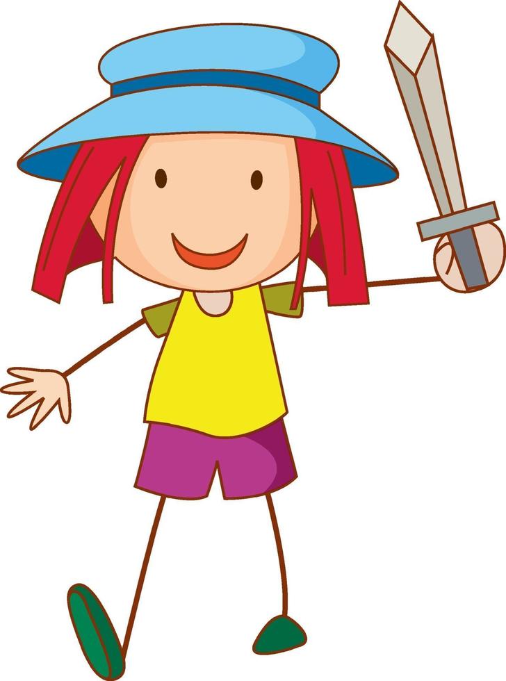 uma garota usando um chapéu de personagem de desenho animado desenhado à mão vetor