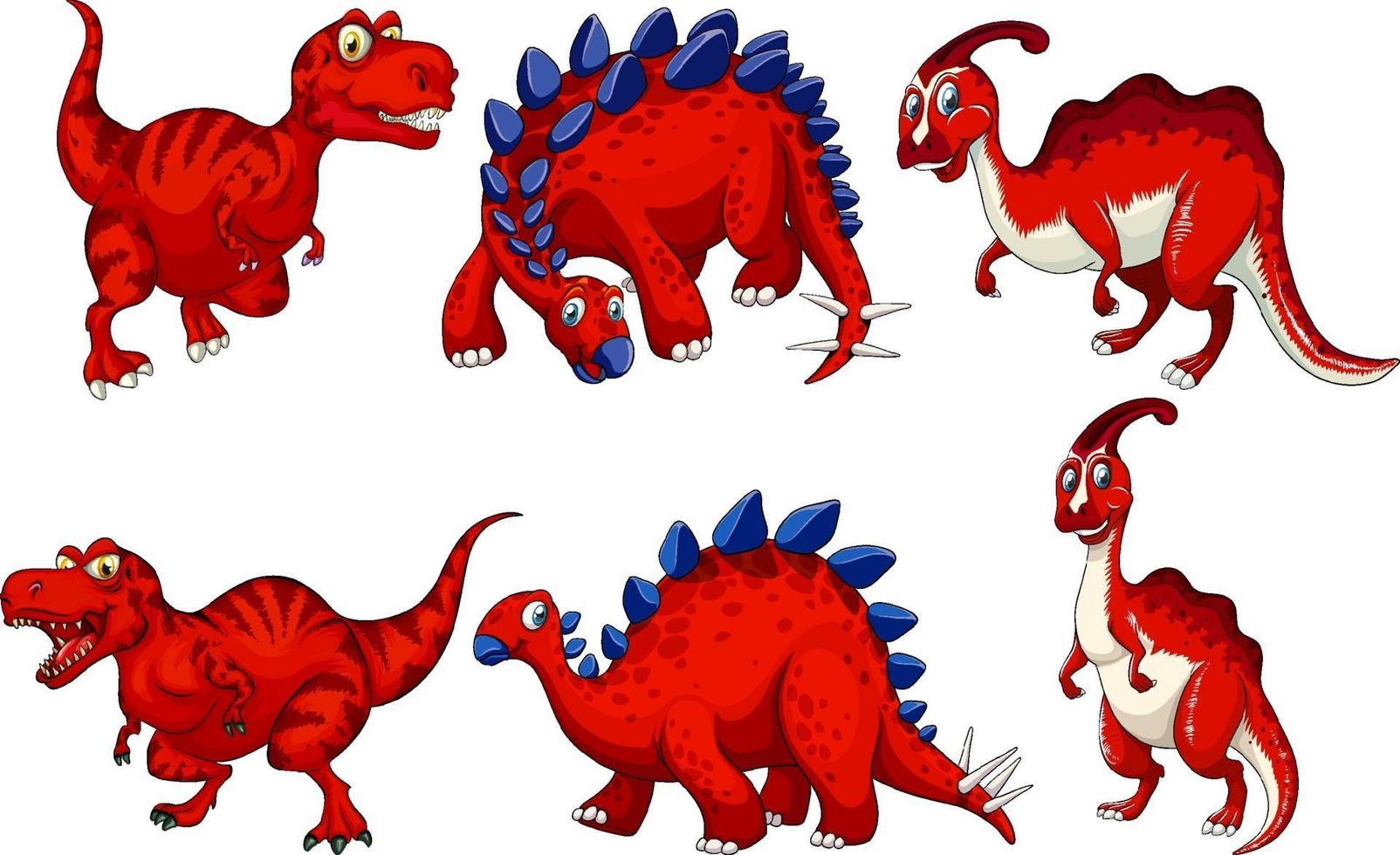 conjunto de personagem de desenho animado de dinossauro vermelho vetor