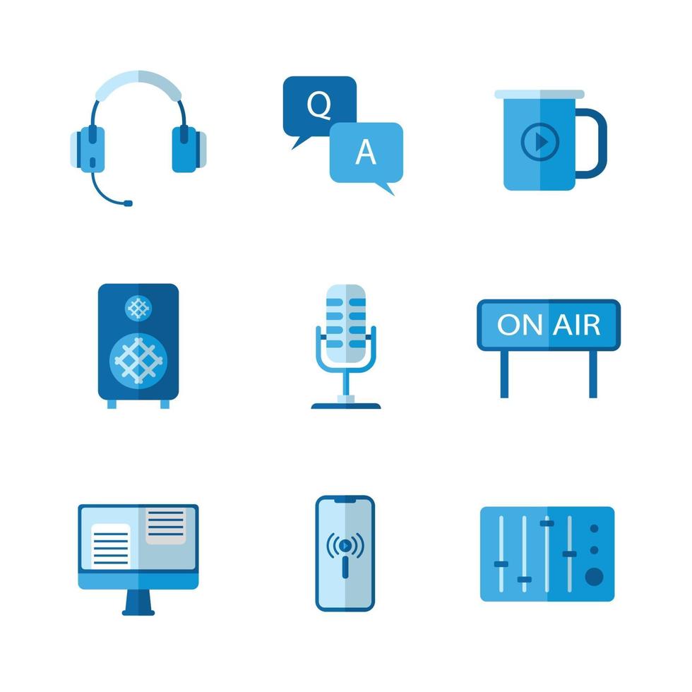 conjunto de ícones de streaming online de podcast vetor