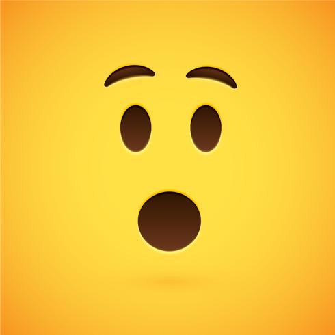 Emoticon amarelo realista na frente de um fundo amarelo, ilustração vetorial vetor