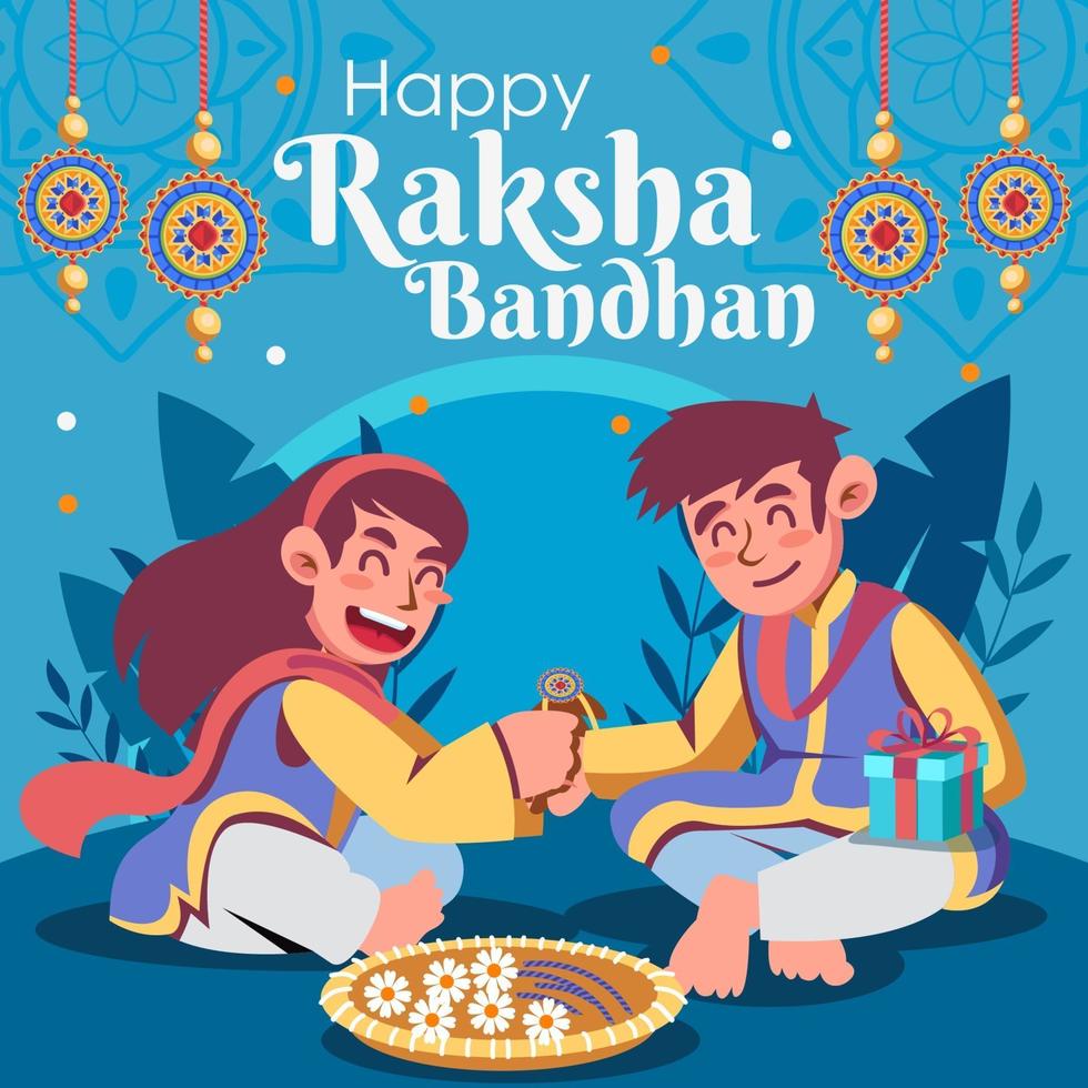 irmão e irmã celebram raksha bandhan vetor