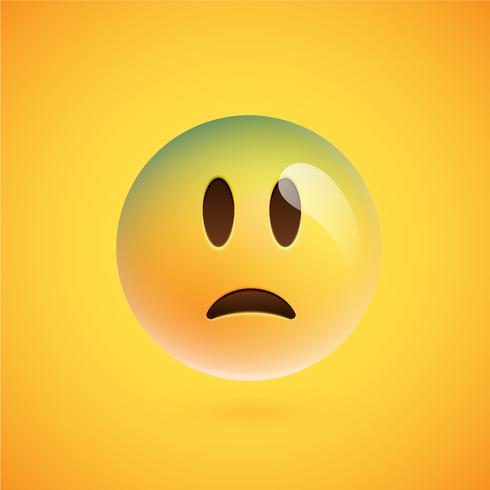 Emoticon amarelo realista na frente de um fundo amarelo, ilustração vetorial vetor