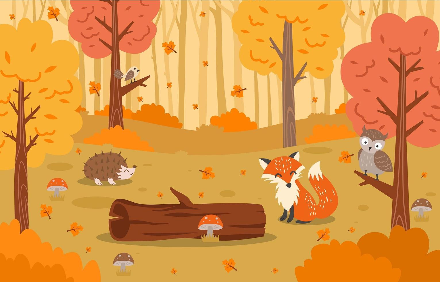 ilustração de paisagem de floresta de flora e fauna de outono vetor