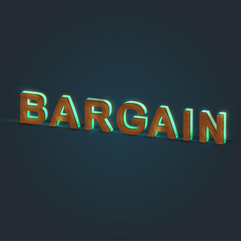 &#39;BARGAIN&#39; - ilustração realista de uma palavra feita por madeira e vidro brilhante, vetor