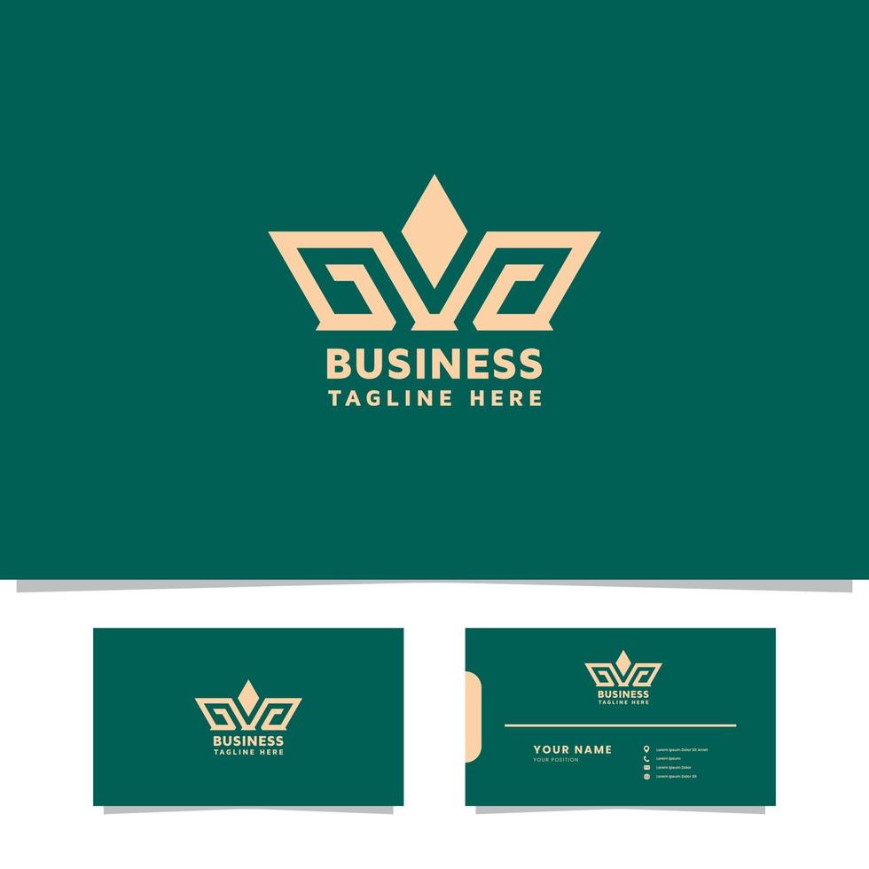 logotipo de coroa simples e minimalista com modelo de cartão de visita vetor
