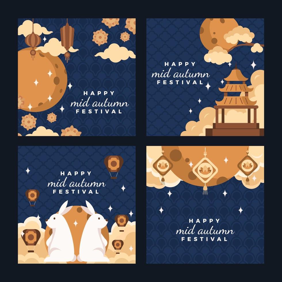 cartão do festival do meio do outono com tema lua e coelho vetor