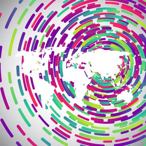Mapa do mundo abstrato com círculos coloridos para publicidade, vetor