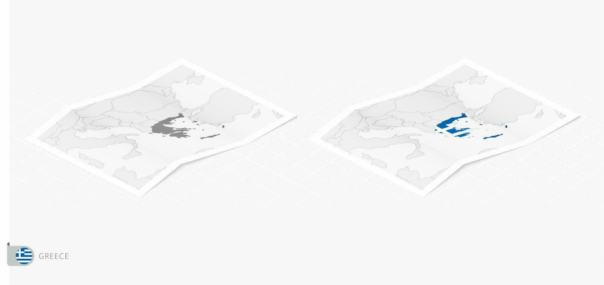 conjunto do dois realista mapa do Grécia com sombra. a bandeira e mapa do Grécia dentro isométrico estilo. vetor