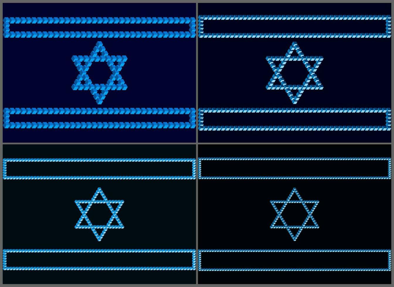 israelense bandeiras em uma Sombrio triste fundo. símbolos do Israel Sediada em a Penrose triângulo. monolítico base do israelense símbolos Sediada em incomum figuras com violações do a leis do geometria vetor