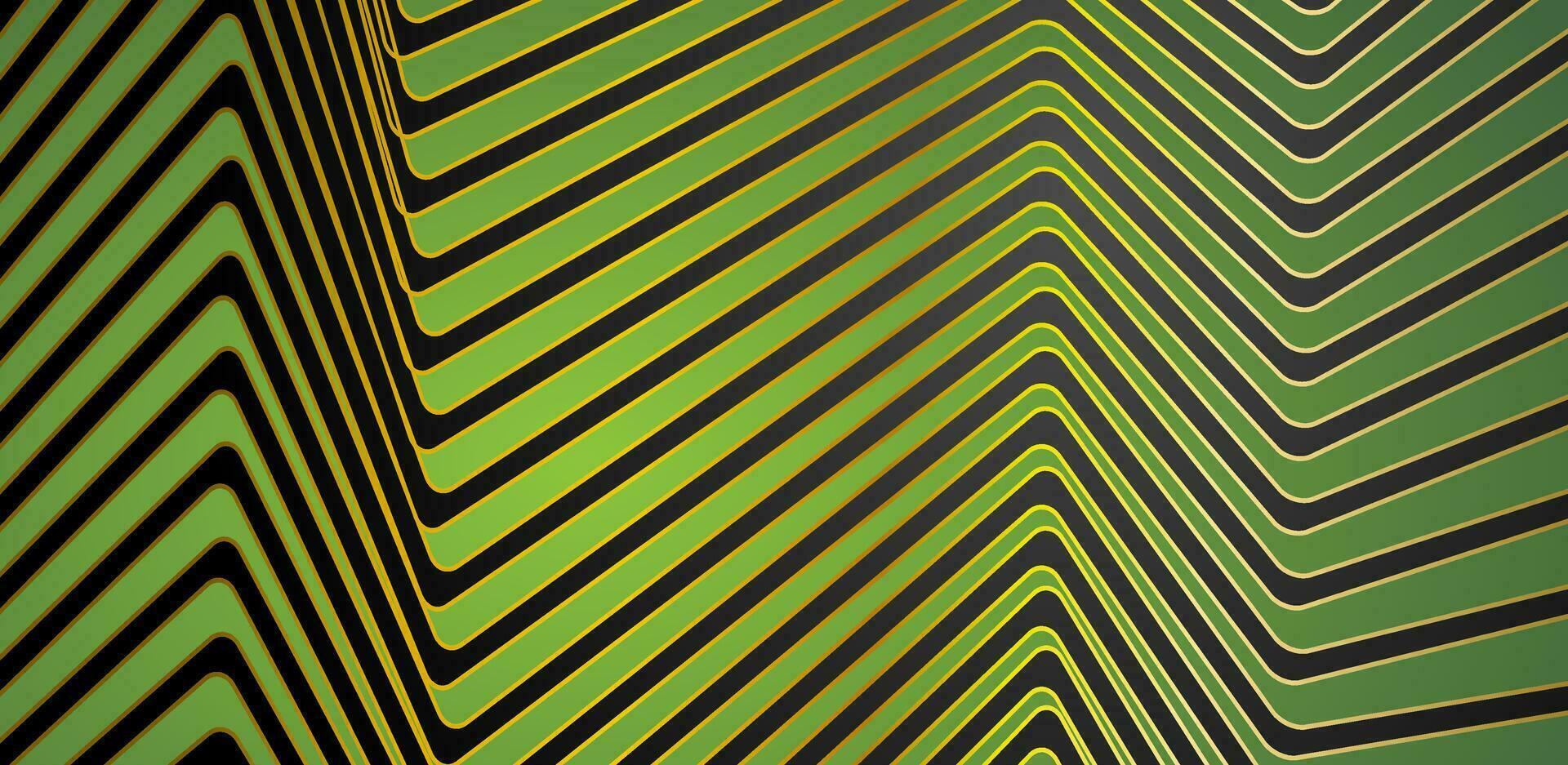 verde, Preto e dourado curvado listras abstrato geométrico fundo vetor
