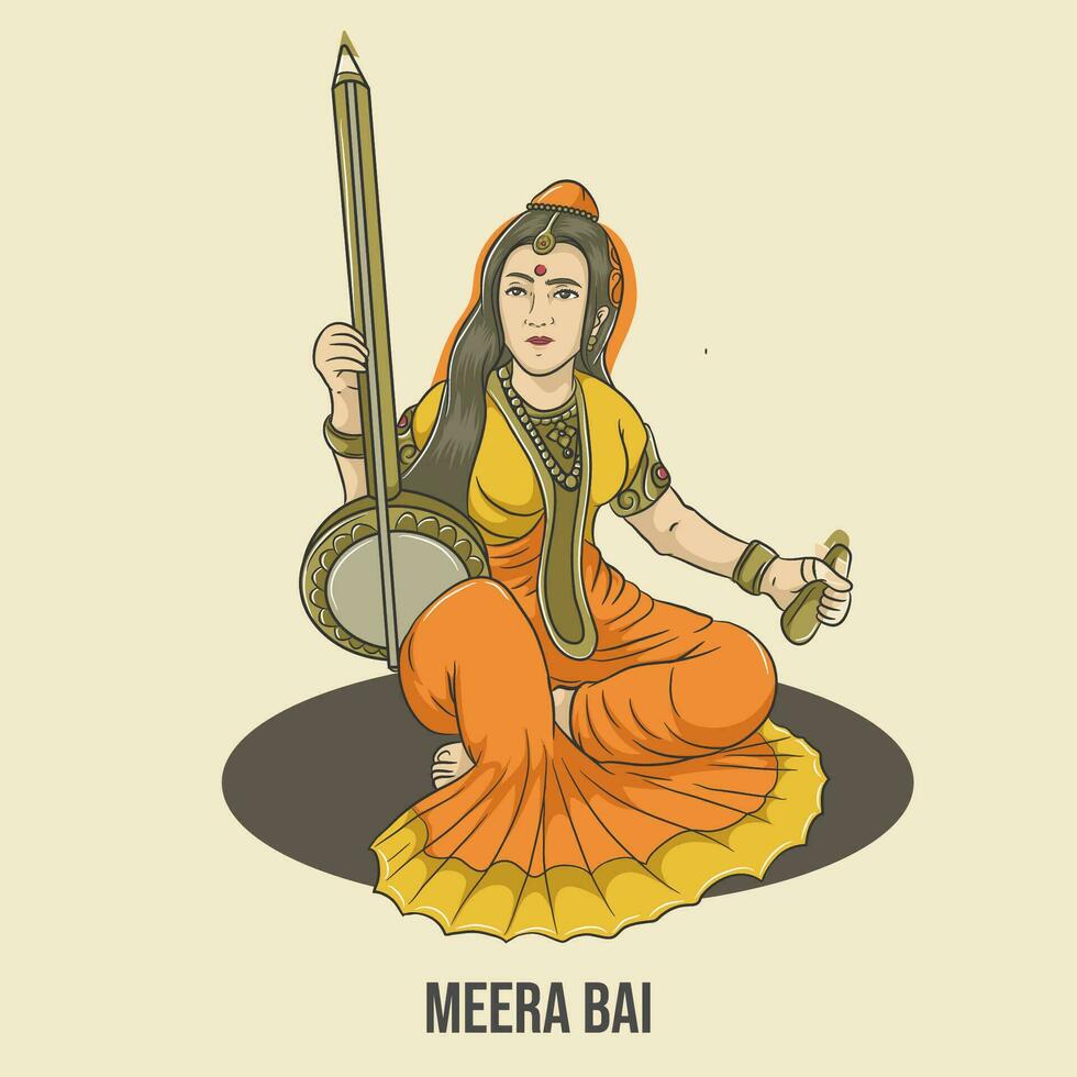 meera bai indiano hindu místico cantor. jogar música instrumento cítara vetor