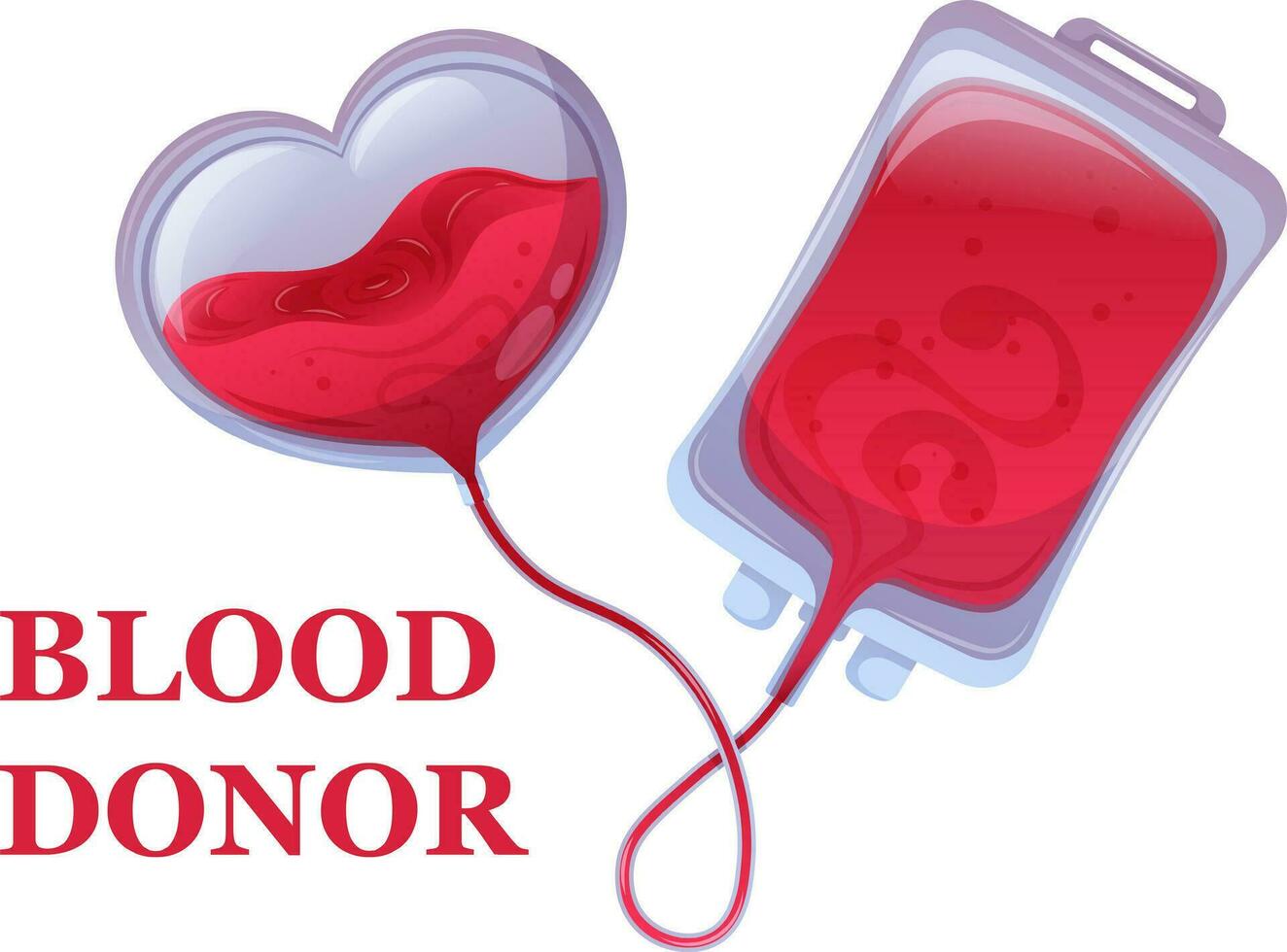 vetor ilustração para a sangue doador dia. saco do sangue pinga para dentro a coração, texto sangue doador