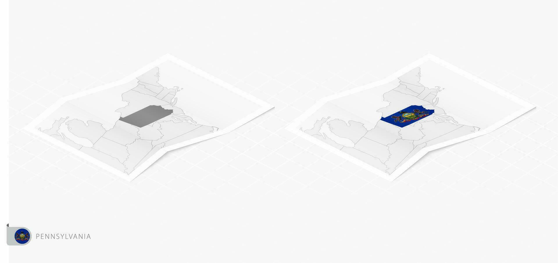 conjunto do dois realista mapa do pensilvânia com sombra. a bandeira e mapa do pensilvânia dentro isométrico estilo. vetor