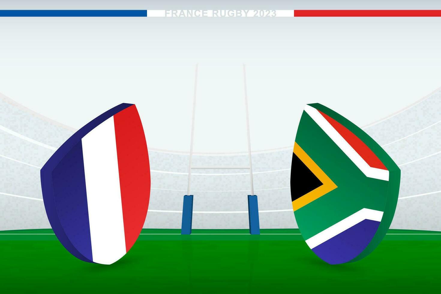 quartas de final Combine entre França e sul África, ilustração do rúgbi bandeira ícone em rúgbi estádio. vetor