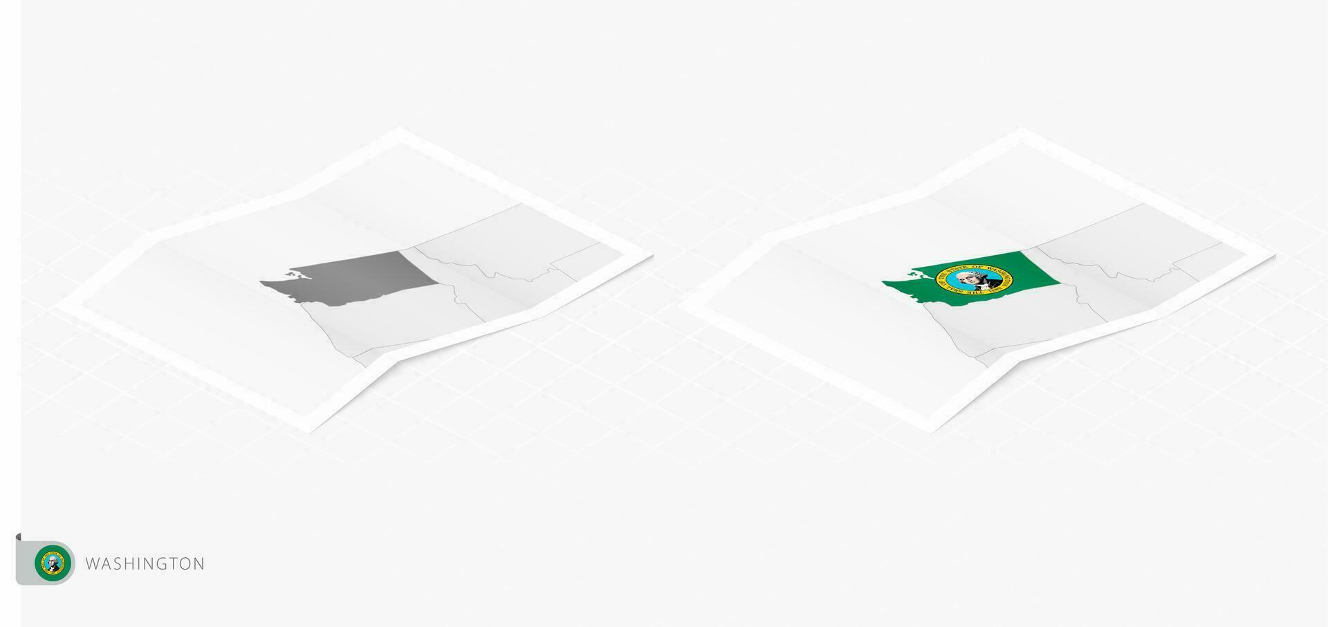 conjunto do dois realista mapa do Washington com sombra. a bandeira e mapa do Washington dentro isométrico estilo. vetor