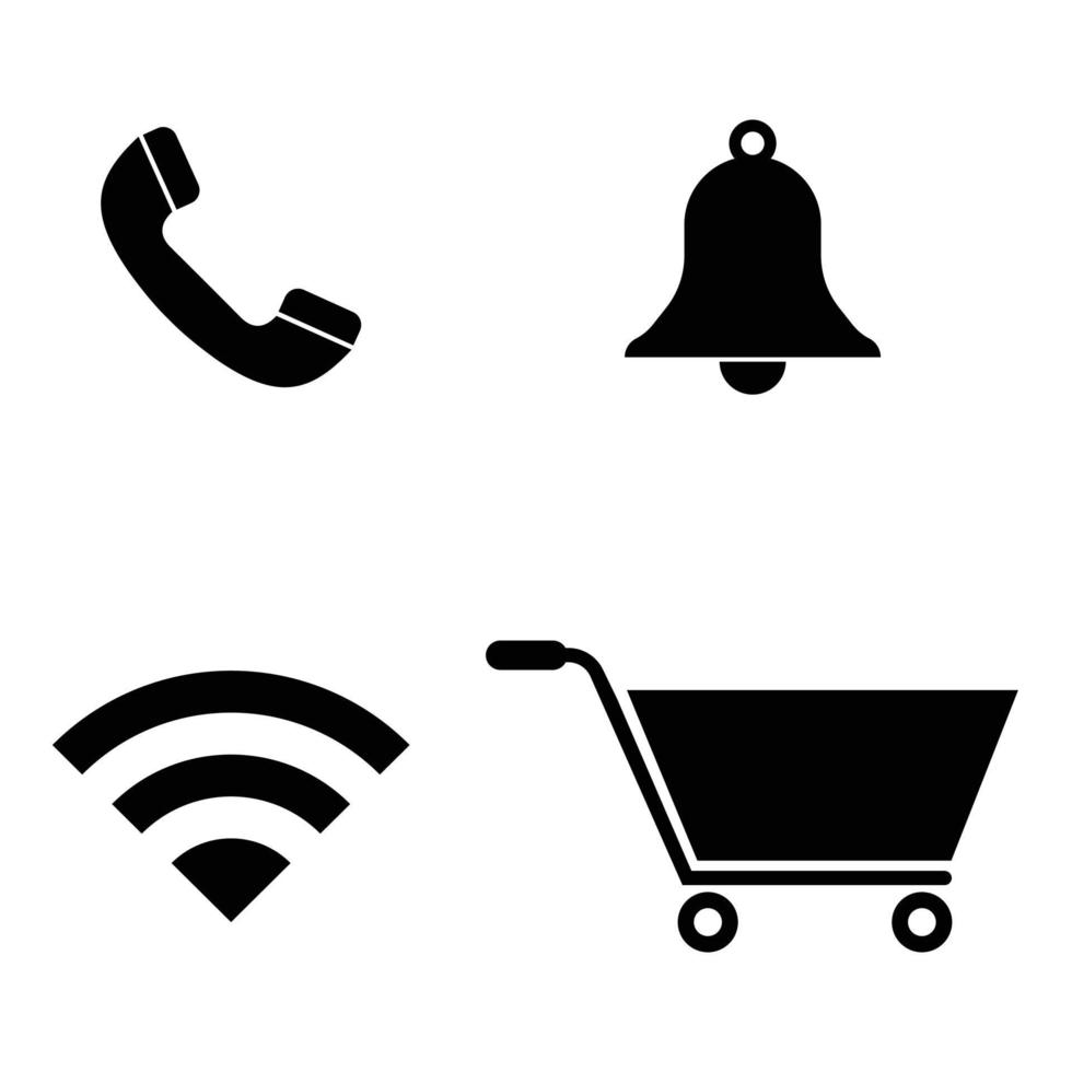 um conjunto de maçaneta de telefone, carrinho de compras, sino e ícones de wi-fi vetor