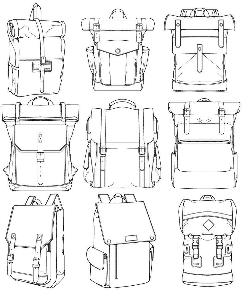 mão desenhado vetor conjunto do mochilas. desenho animado casual mochila, legal mochila esboço . mochilas vetor ilustração.