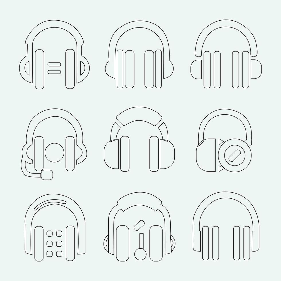 Fora linha fones de ouvido ícones conjunto em branco fundo vetor