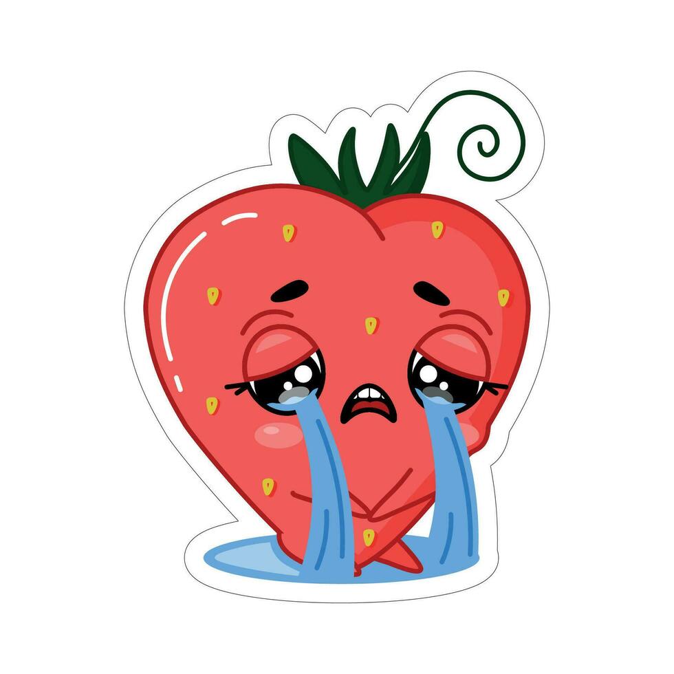 adesivo vermelho morango chorando emoji vetor