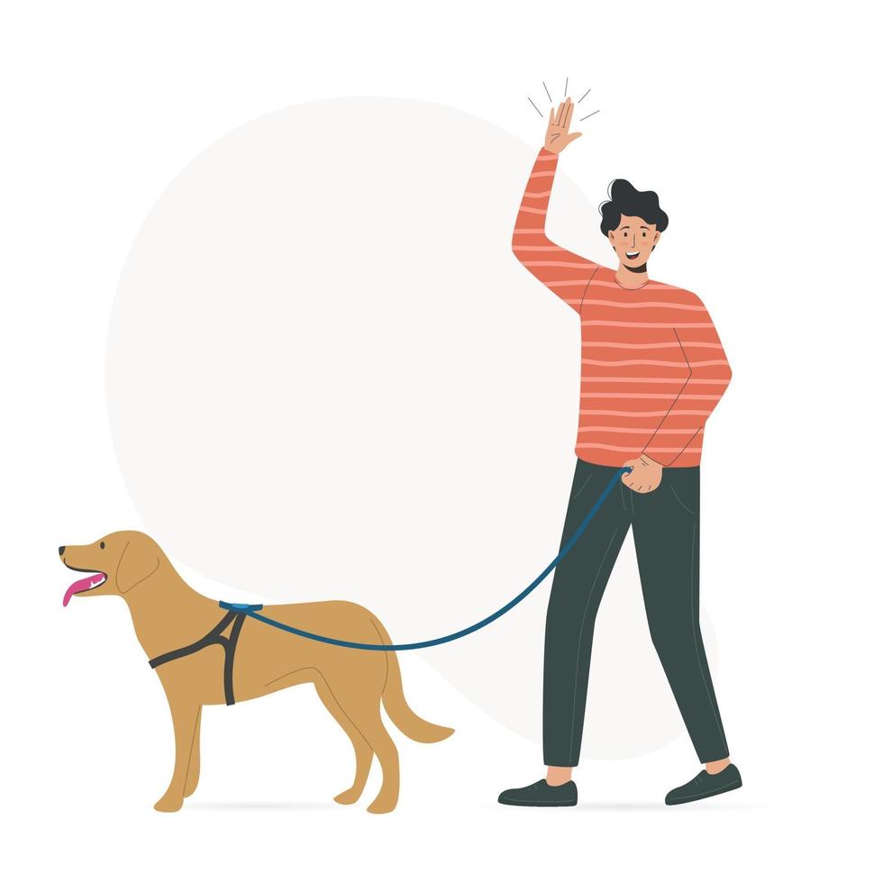 ilustração de um jovem passeando com um cachorro vetor