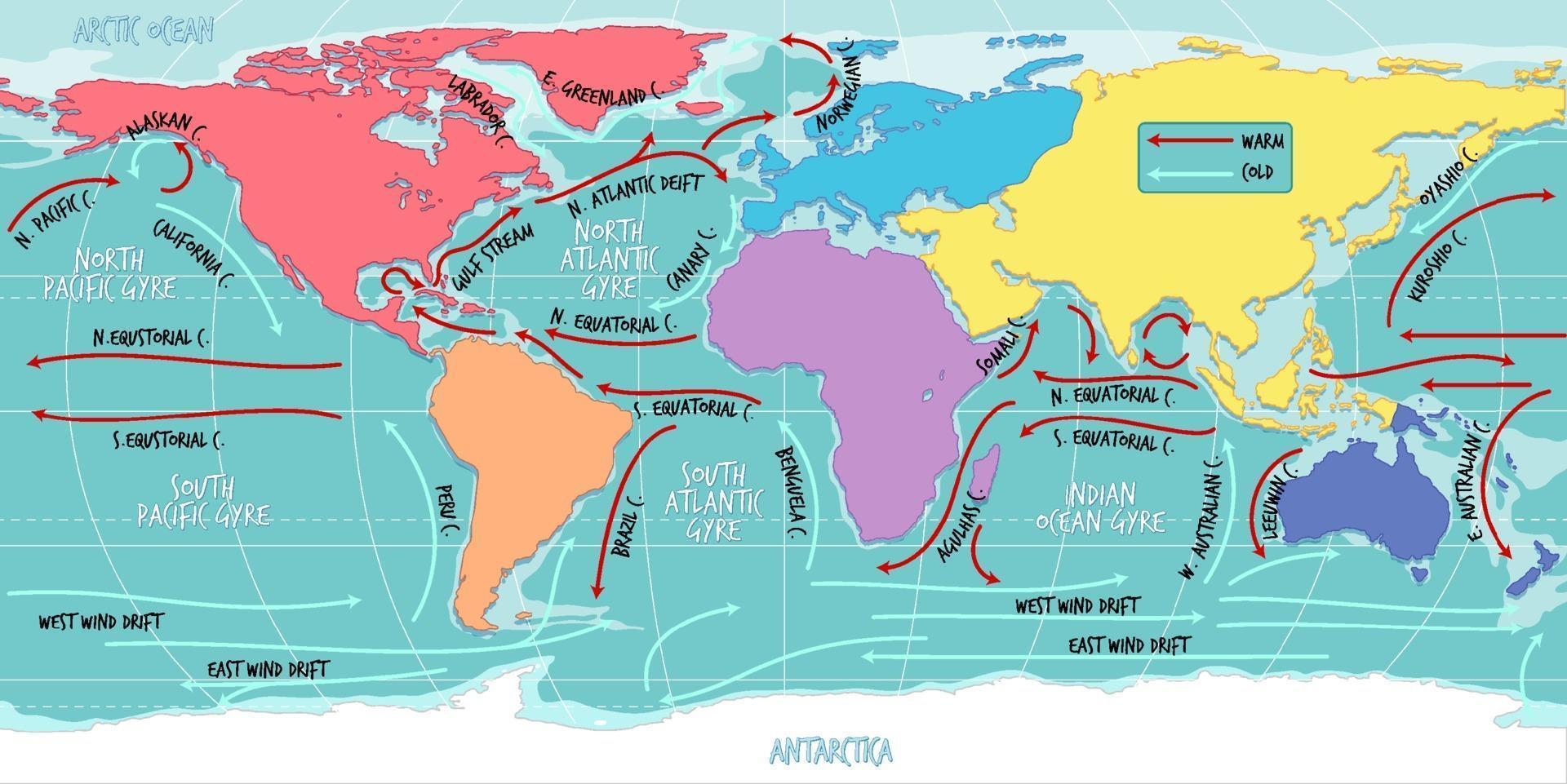 o mapa do mundo atual do oceano com nomes vetor