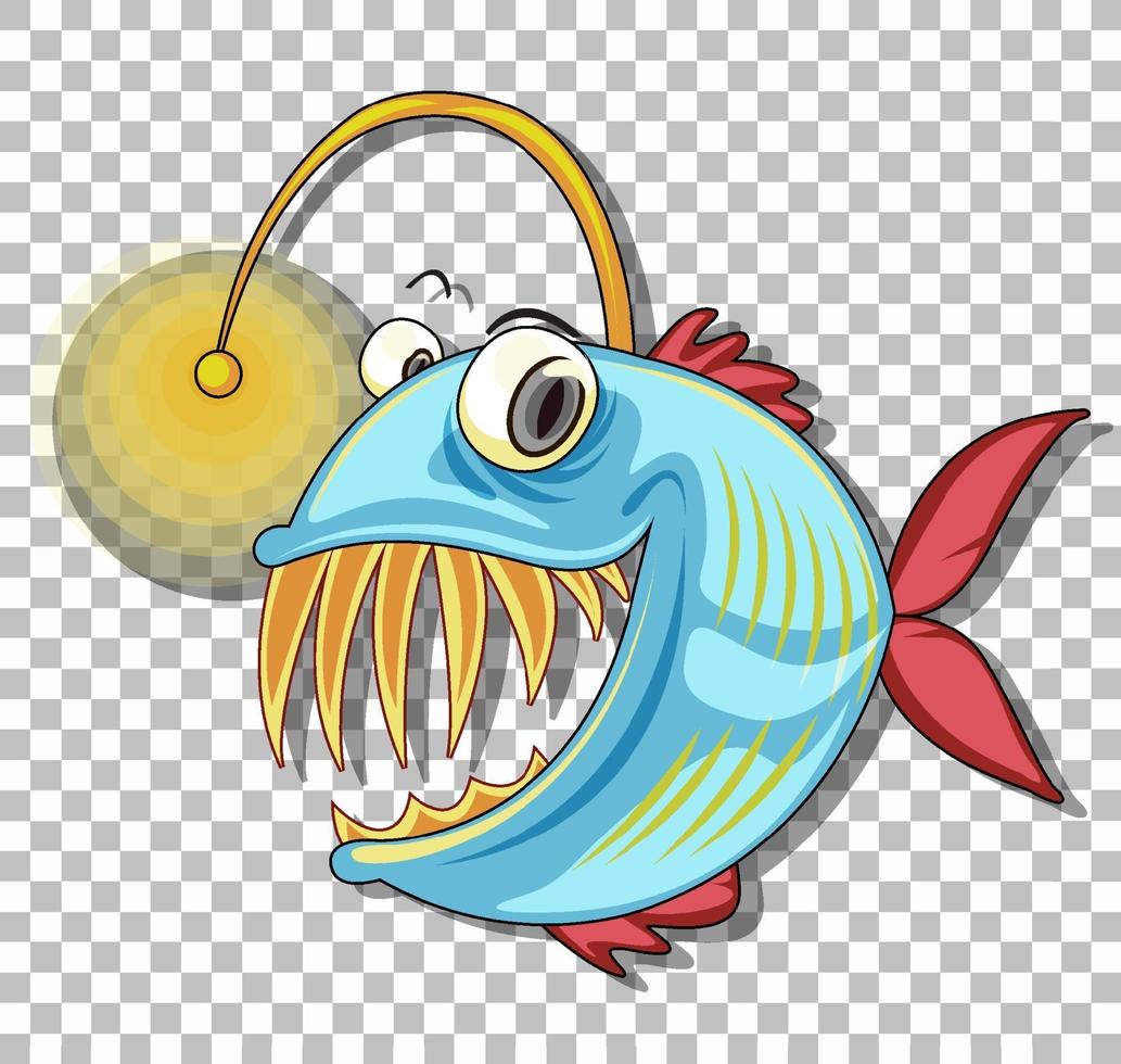 personagem de desenho animado de peixe pescador isolado vetor