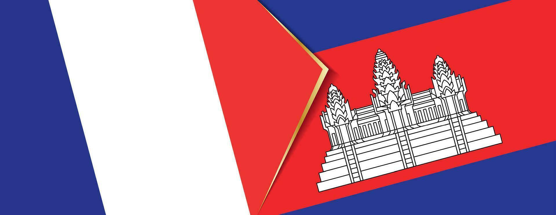 França e Camboja bandeiras, dois vetor bandeiras.